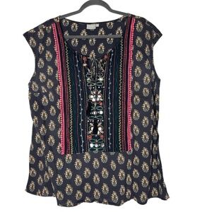 EShakti Womens Sleeveless Cotton Embroidered Popover Top Sz 2X Boho Flowy